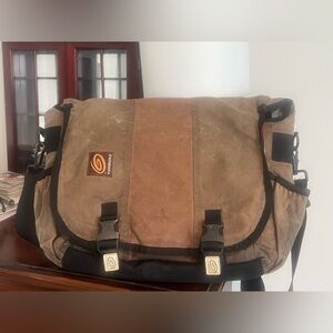 Timbuk2 Tan and Brown Waxed Canvas Messenger Bag